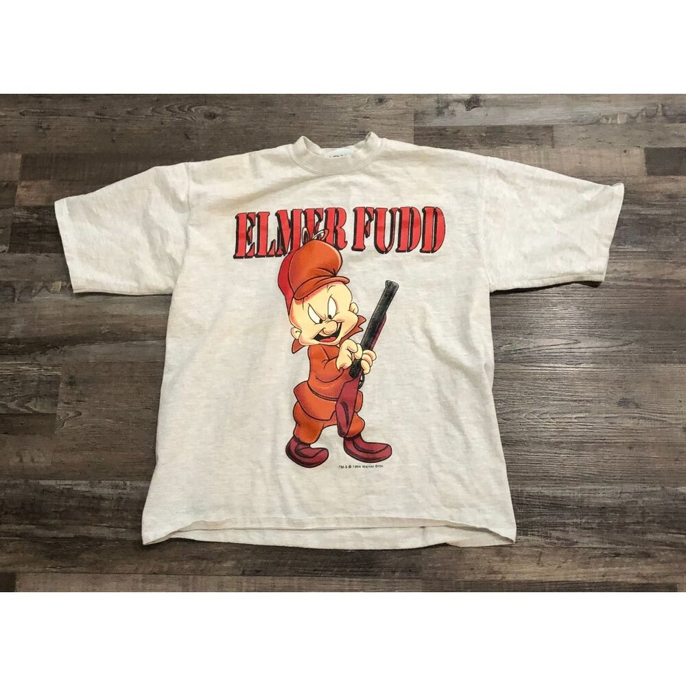 Vtg 1994 Warner Bros Elmer Fudd Mens Medium Single Stitch T Shirt Gray